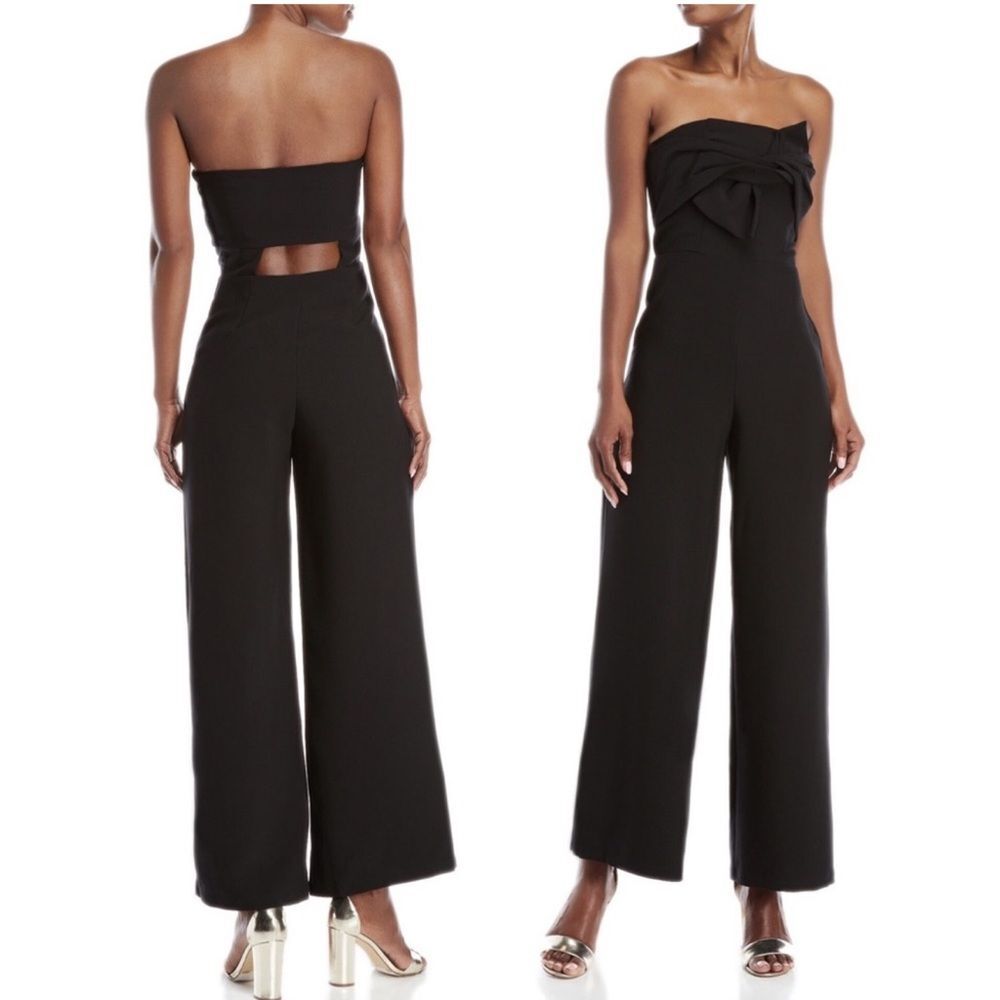 DO+BE Black Strapless Wide-Leg Jumpsuit with Bow Detail Size Small